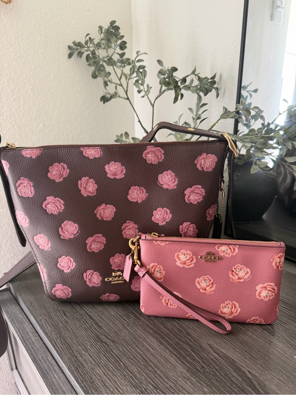 Coach Floral Small Dufflette Crossbody in Rose Print with Matching Wristlet